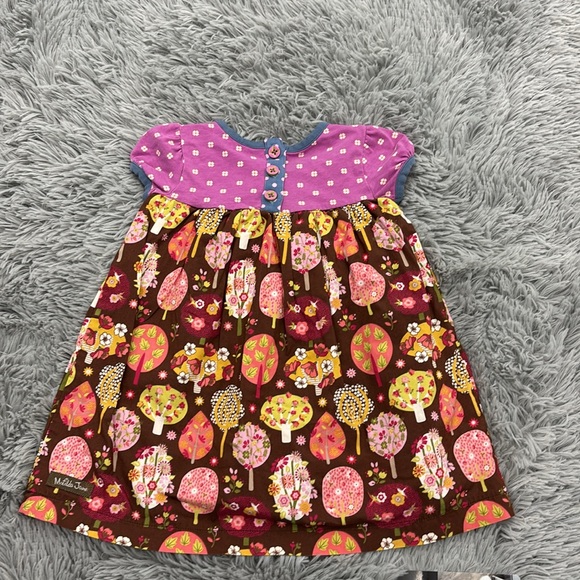 Matilda Jane Purple & Brown Floral Short Sleeves Dress Ruffle Neckline 12-18M - Picture 14 of 16